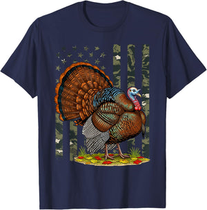 Turkey Hunting Graphic American Flag Tree Camouflage T-Shirt - T-Shirt | Navy