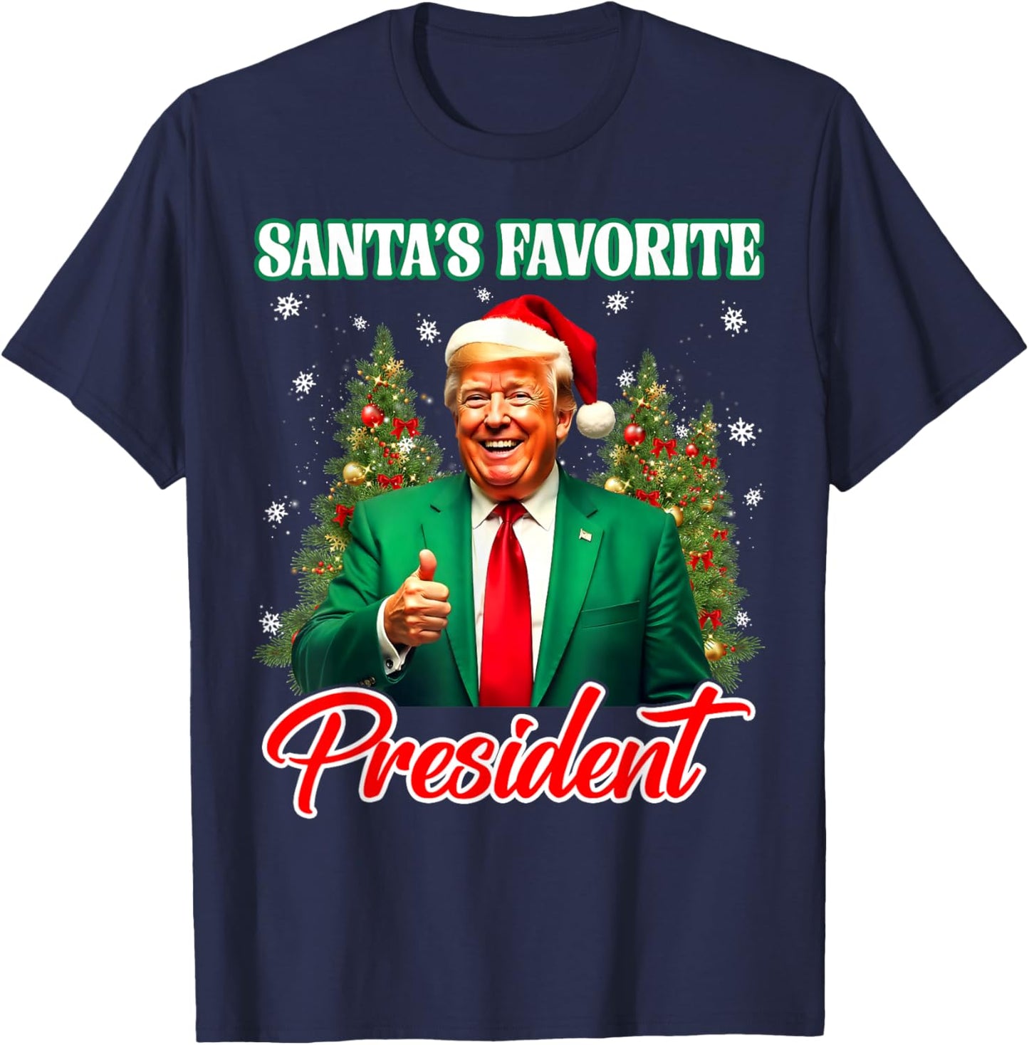 Santa's Favorite President 2025 Merry Christmas Pajama Trump T-Shirt - T-Shirt | Navy