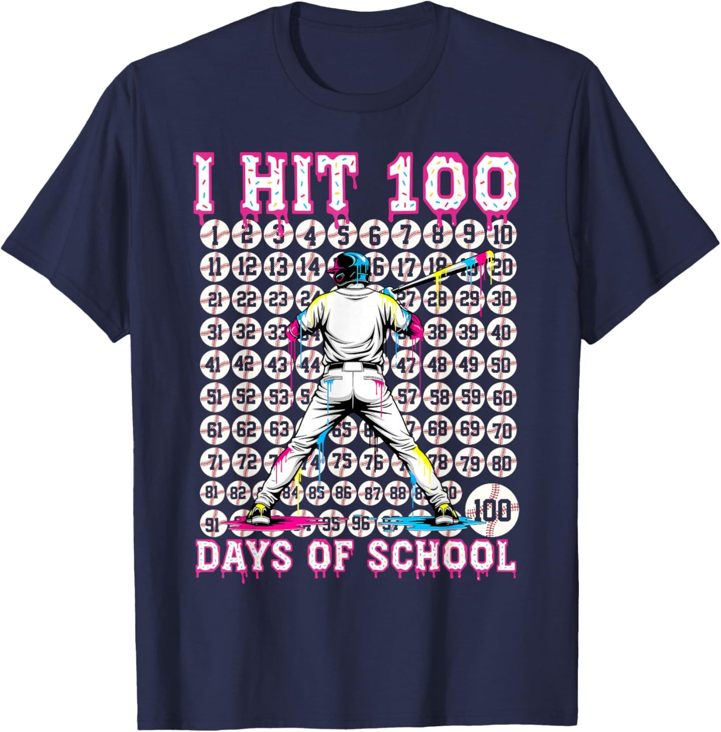 100 Days of School Boys Kids 100th Day of School Baseball T-Shirt - T-Shirt | Navy