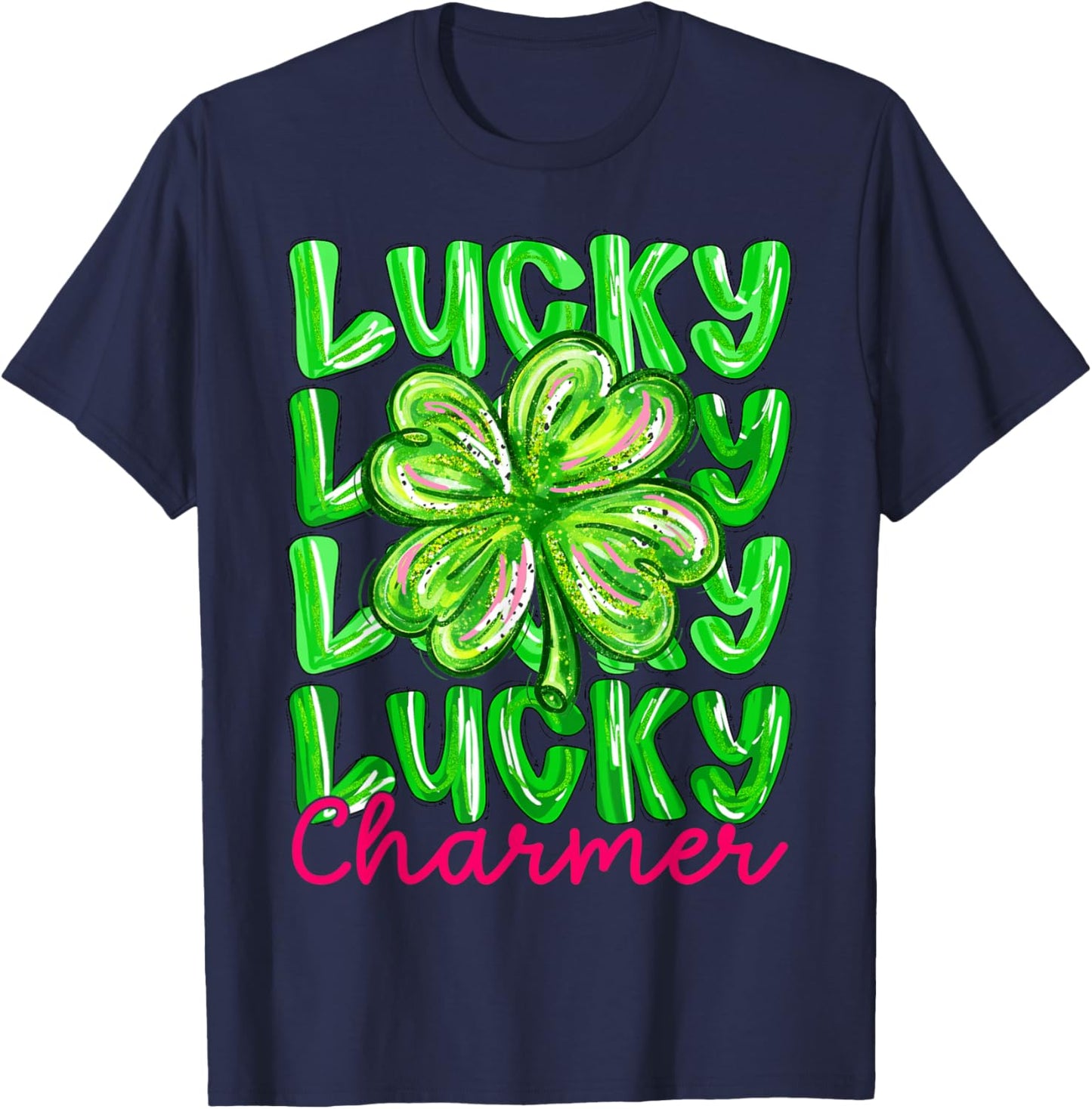 Kids St Patricks Day Lucky Charmer Preppy Shamrock Boys Girl T-Shirt - T-Shirt | Navy