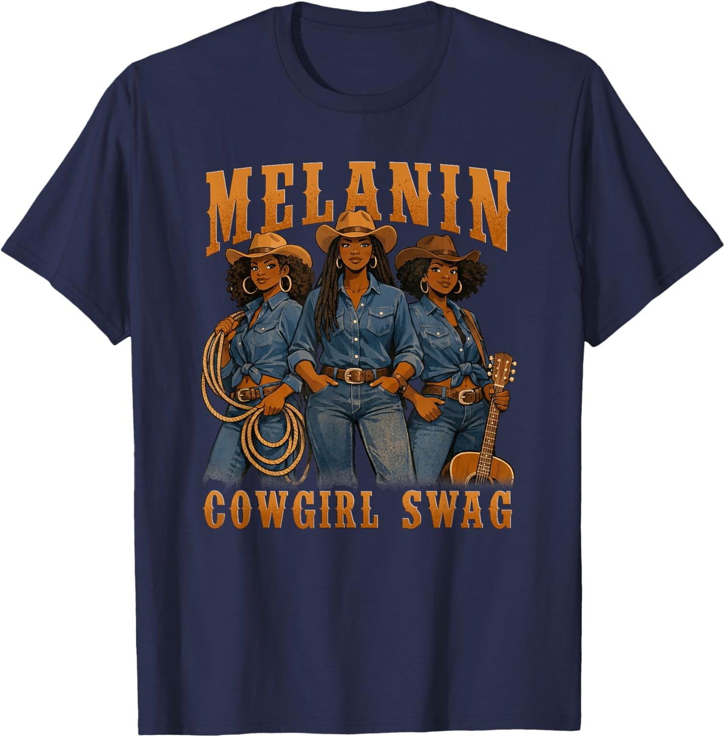 African Melanin Cowgirls Swag Black History Month Rodeo T-Shirt - T-Shirt | Navy