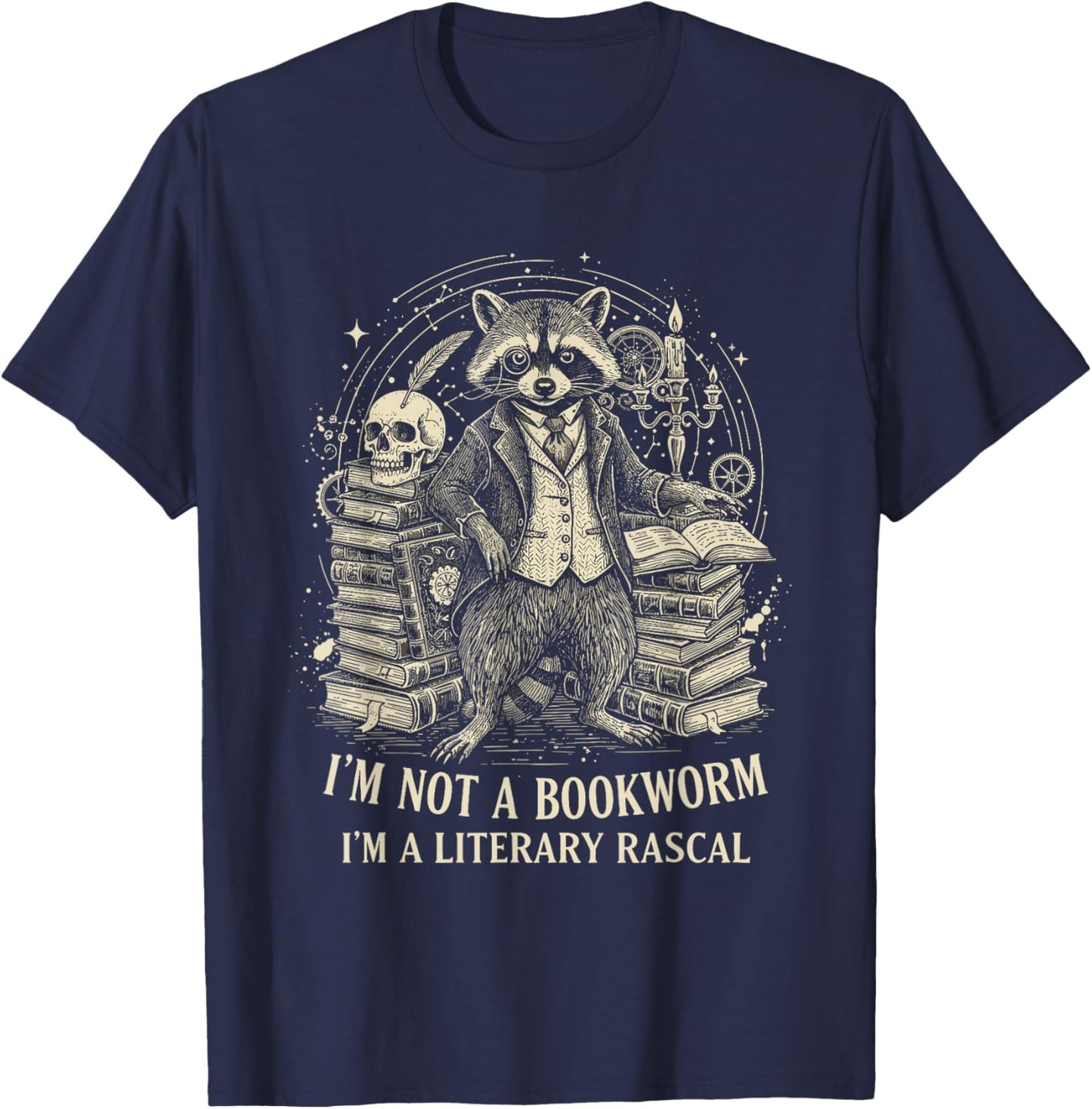 Funny Raccoon I'm Not A Bookworm I'm A Literary Rascal T-Shirt - T-Shirt | Navy
