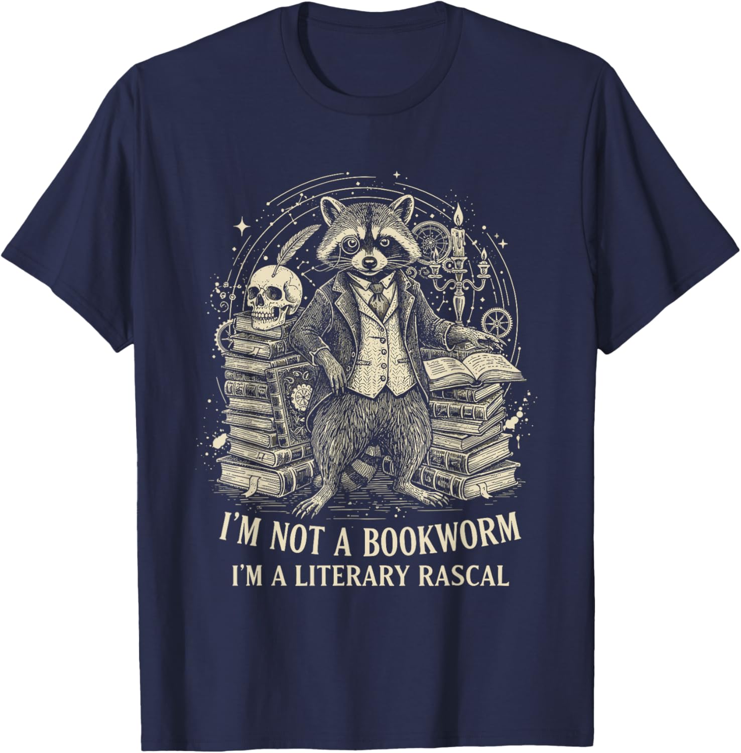 Funny Raccoon I'm Not A Bookworm I'm A Literary Rascal T-Shirt - T-Shirt | Navy