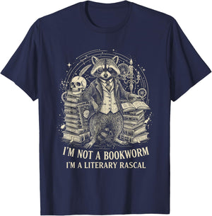 Funny Raccoon I'm Not A Bookworm I'm A Literary Rascal T-Shirt - T-Shirt | Navy
