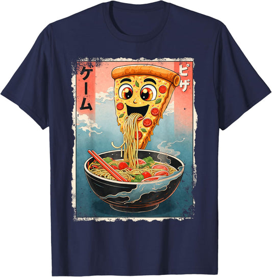 Funny Kawaii Pizza Eat Ramen Japan Japanese Boy Girl Kid T-Shirt - T-Shirt | Navy