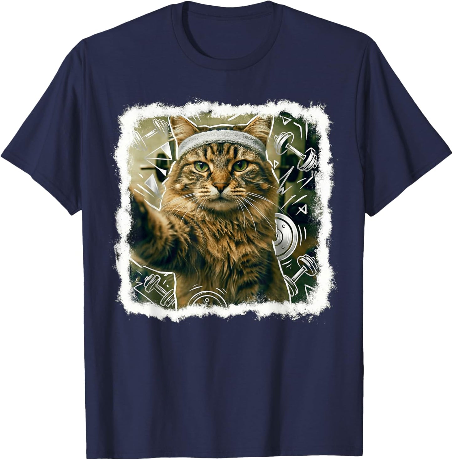 Funny Cat Selfie Gym Workout Weightlifting Cat Animal Themed T-Shirt - T-Shirt | Navy
