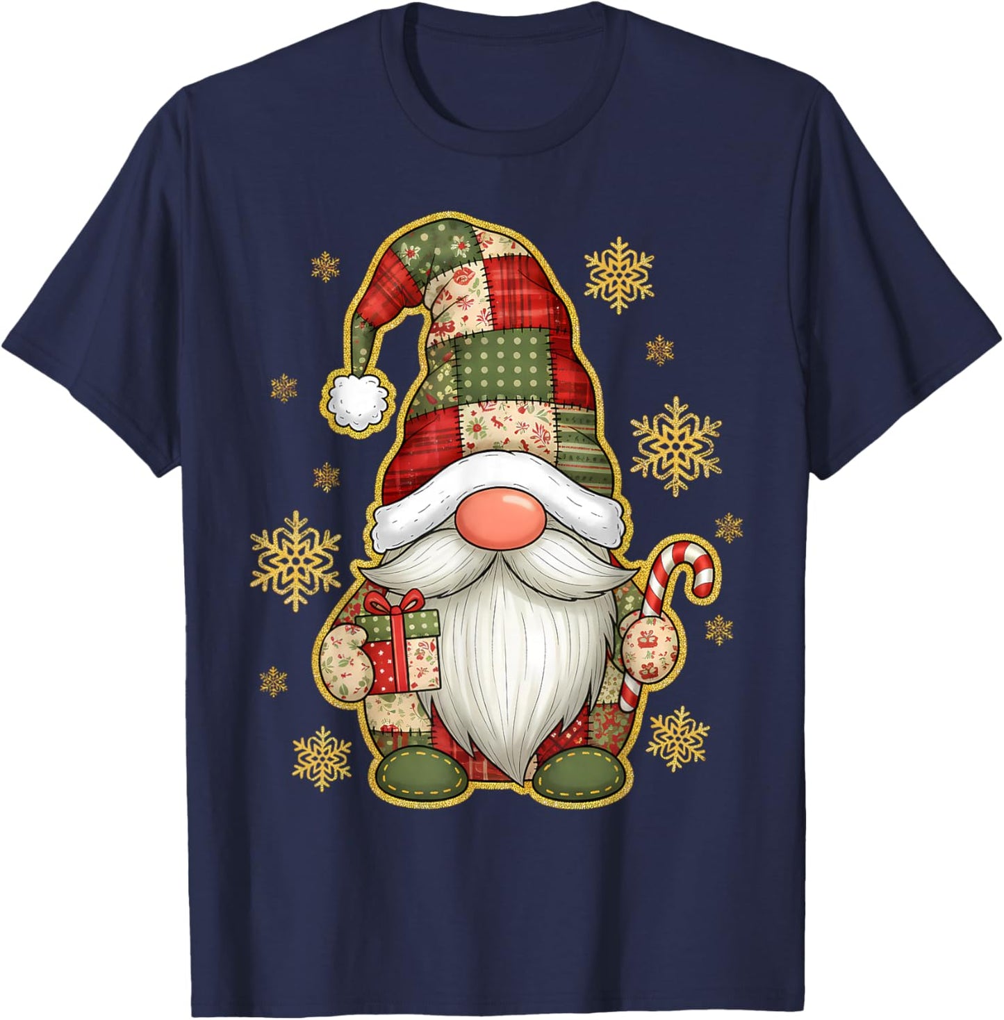 Patchwork Gnomes Merry Christmas Candy Cane Xmas Men Women T-Shirt - T-Shirt | Navy