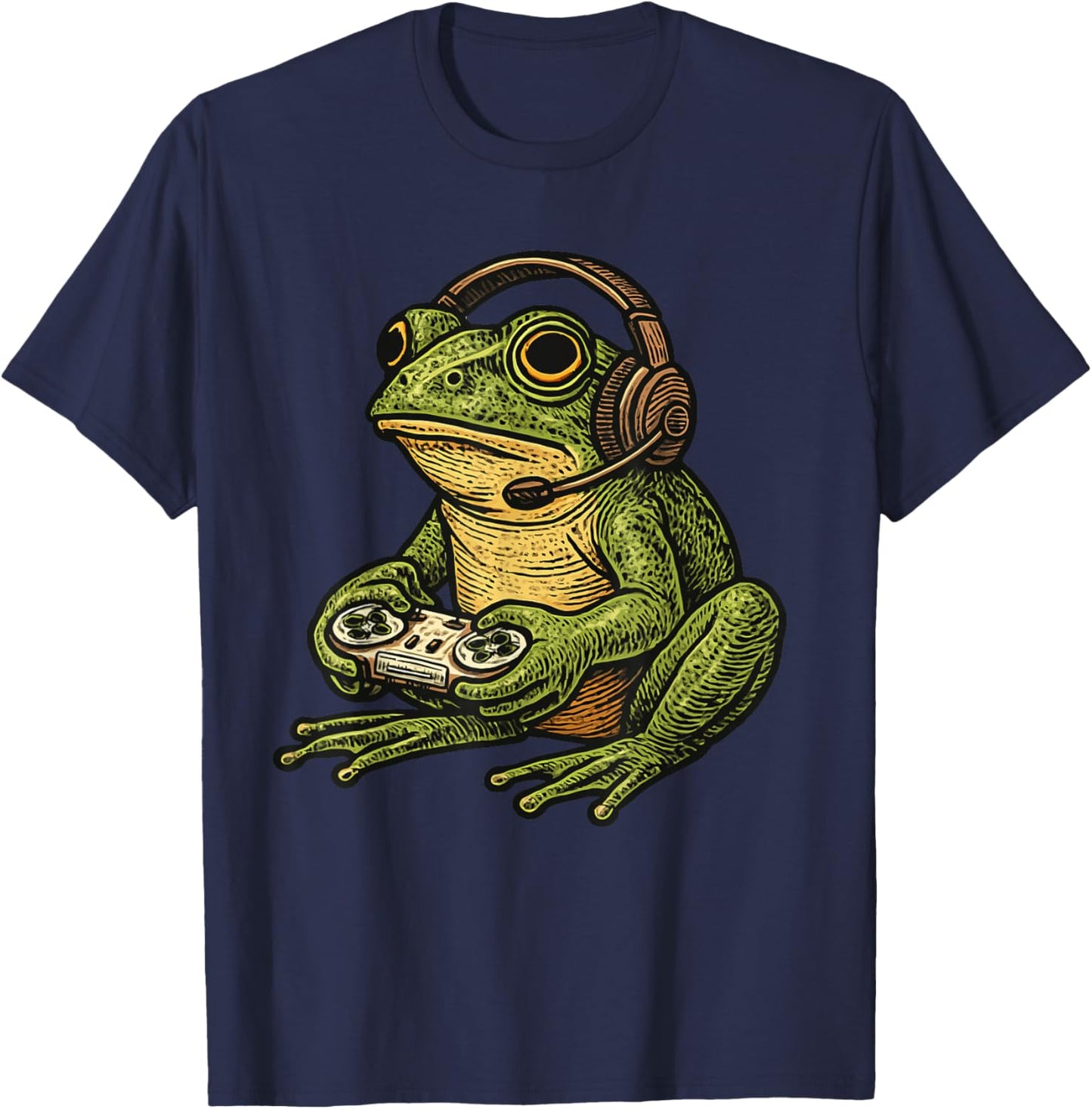 Japanese Gamer Frog Art Men Women Boys Funny Vintage Gaming T-Shirt - T-Shirt | Navy