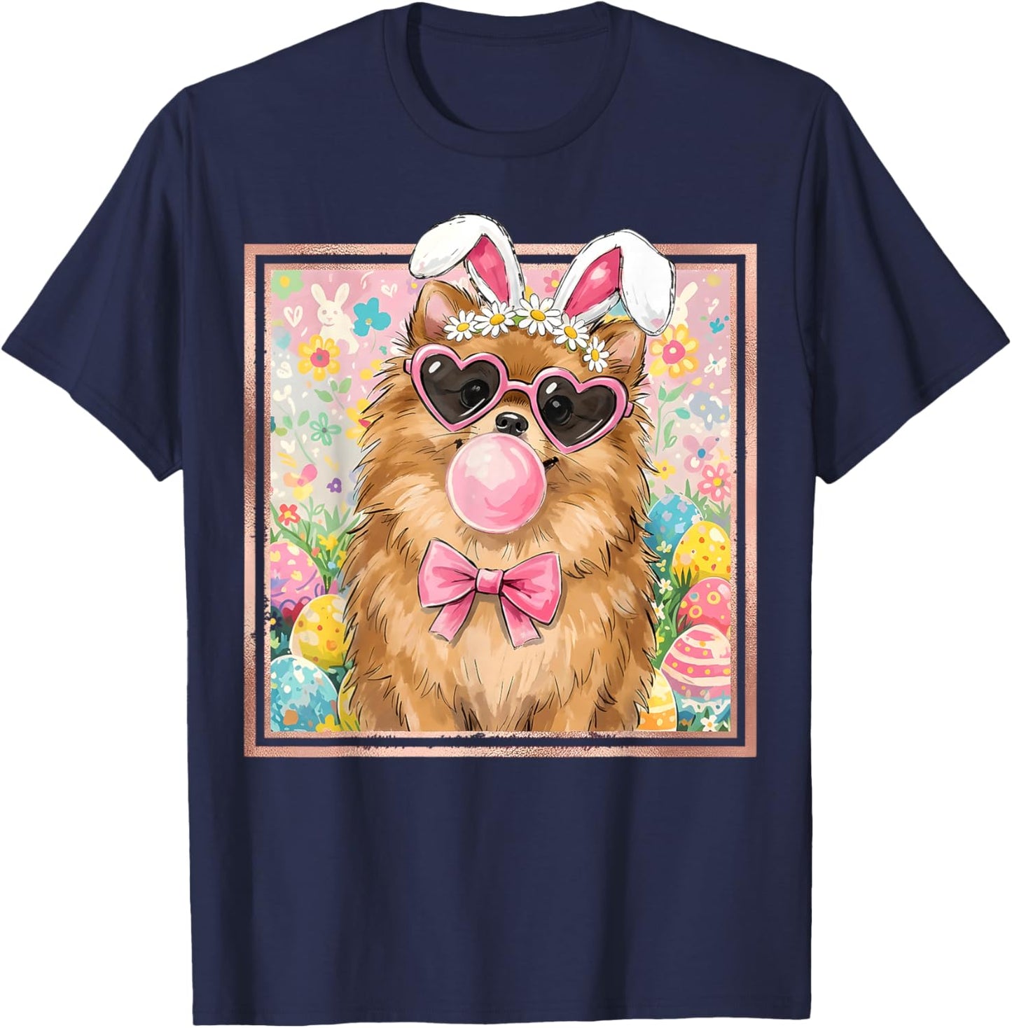 Easter Dog Bunny Ears Funny Pomeranian Easter Bunny Dog T-Shirt - T-Shirt | Navy