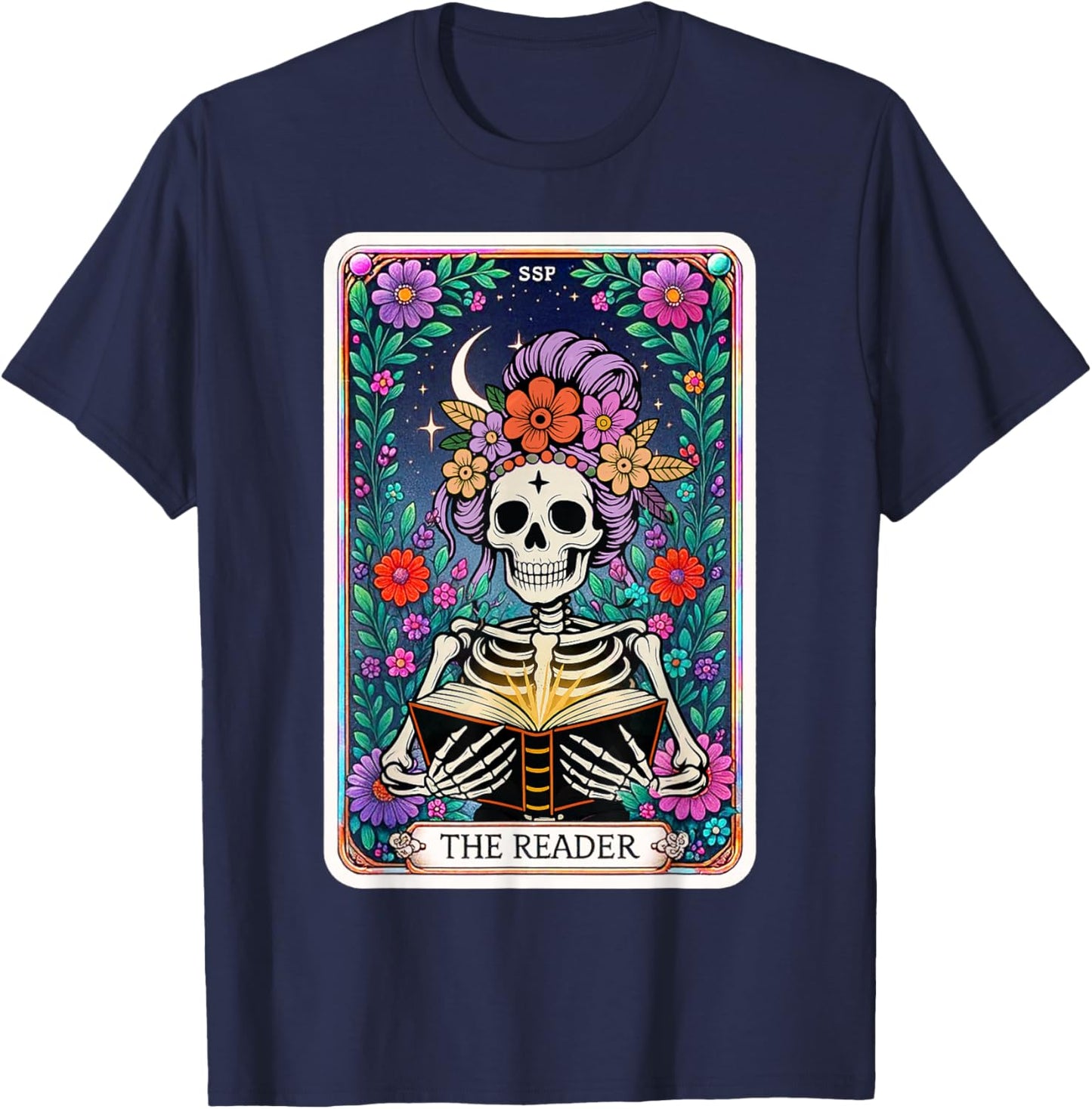 The Reader Skeleton Tarot Card Reading Book Girls Women T-Shirt - T-Shirt | Navy
