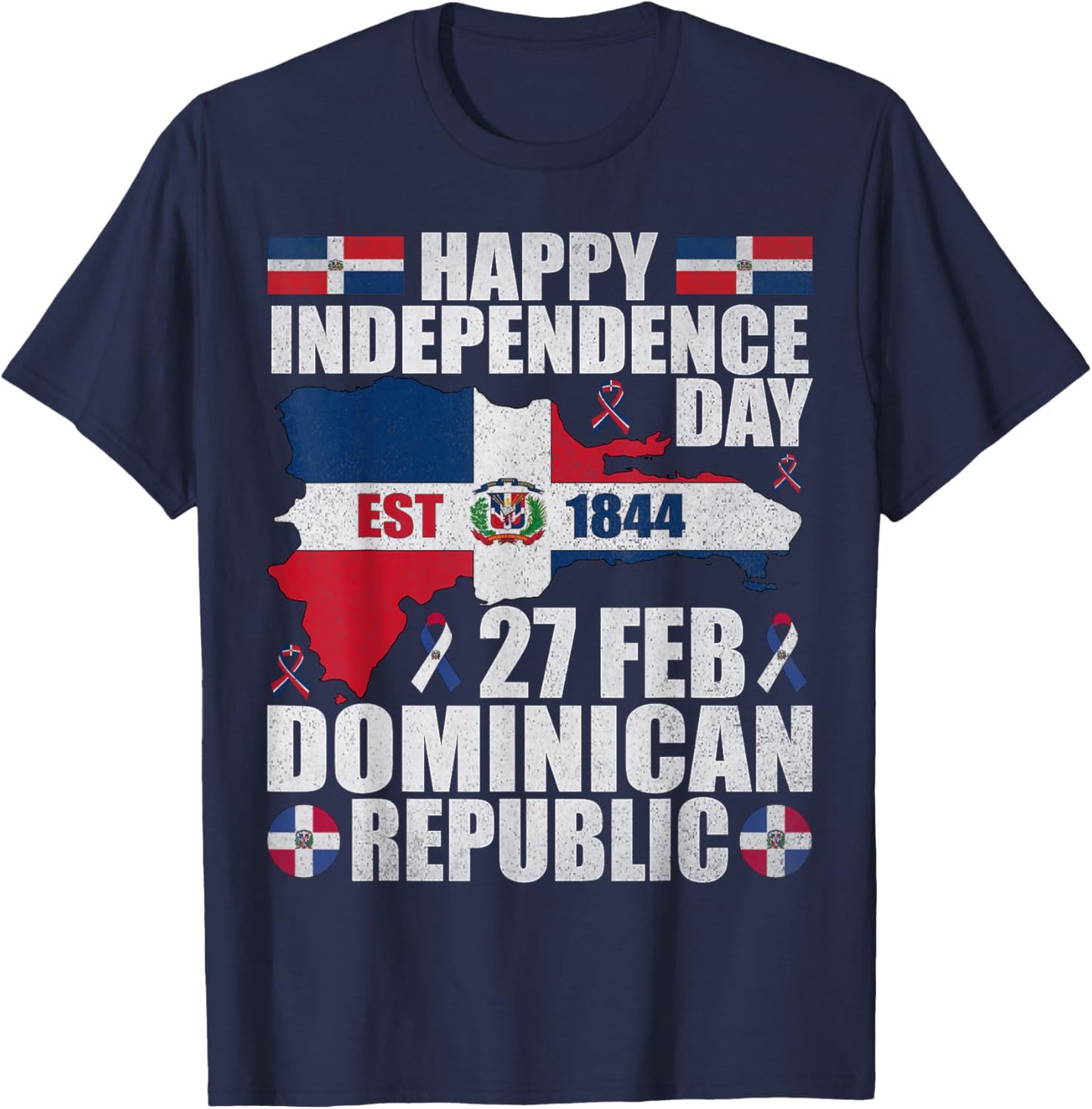 Dominican Republic 182nd Independence Day Dominican Flag Map T-Shirt - T-Shirt | Navy