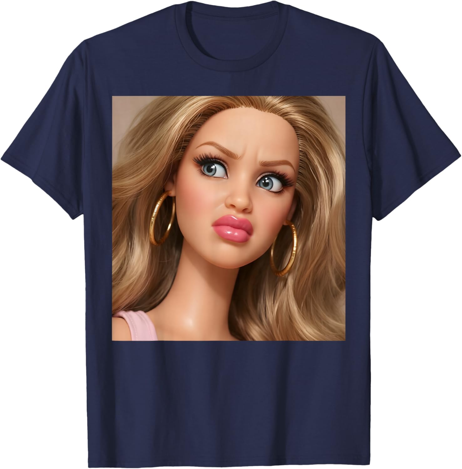 Distressed Doll Face Meme T-Shirt - T-Shirt | Navy