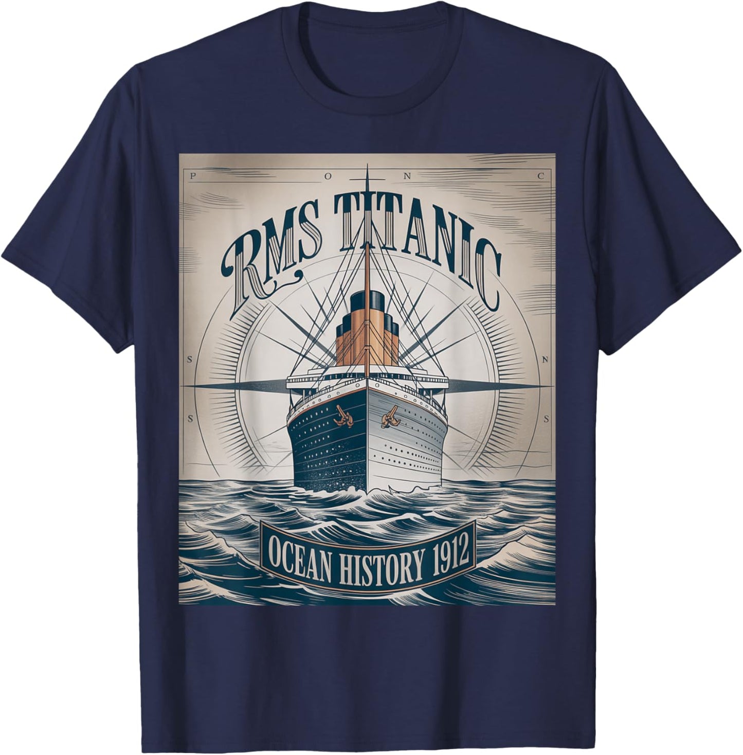 RMS Titanic 1912 Ocean History Memorial Design T-Shirt - T-Shirt | Navy