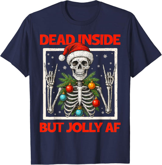 Dead Inside But Jolly AF Skeleton Rock On Christmas Xmas Men T-Shirt - T-Shirt | Navy
