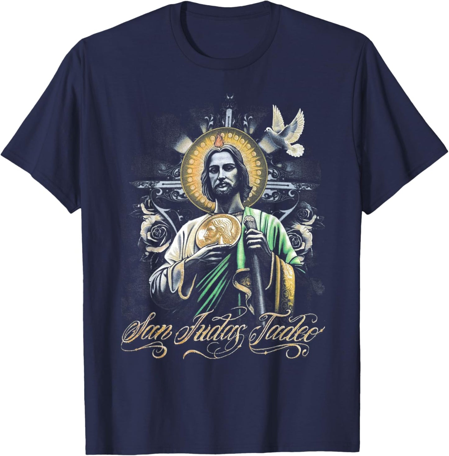 San Judas Tadeo Religious Art Catholic Saints Design T-Shirt - T-Shirt | Navy
