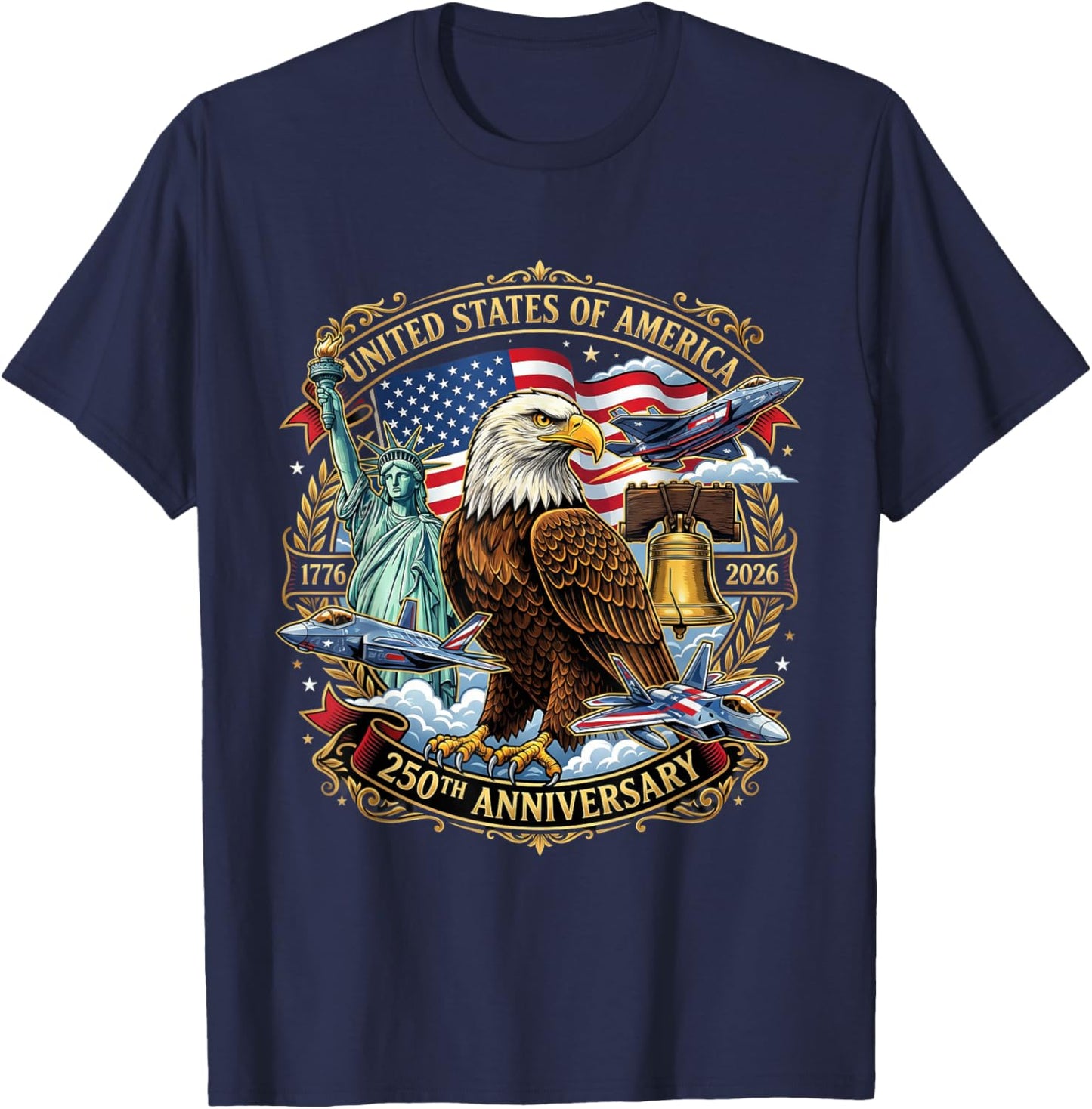 USA Independence 250th Anniversary 1776 2026 Patriotic Eagle T-Shirt - T-Shirt | Navy