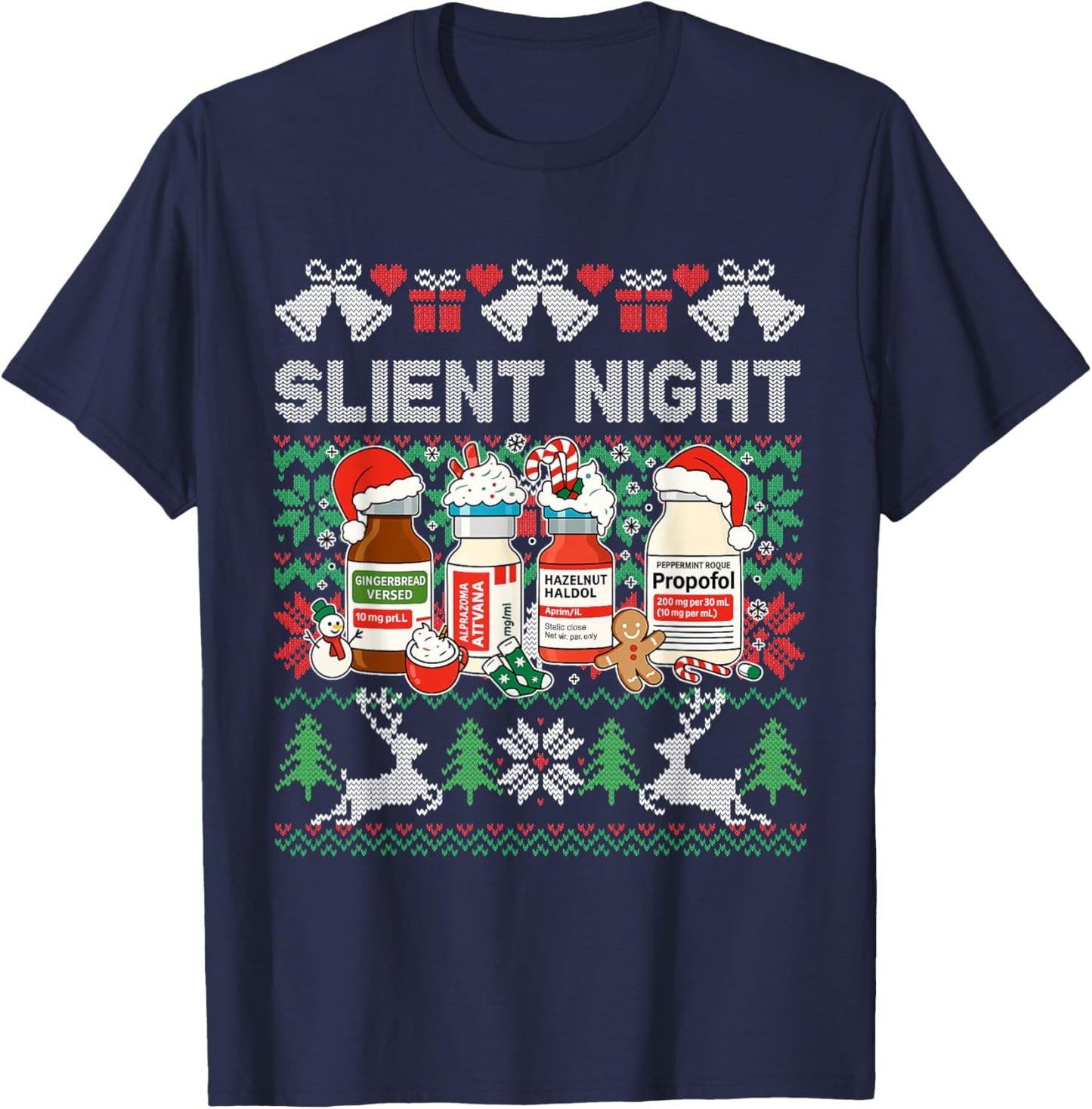 Propofol Silent Night ICU Nurses Funny Merry Ugly Christmas T-Shirt - T-Shirt | Navy