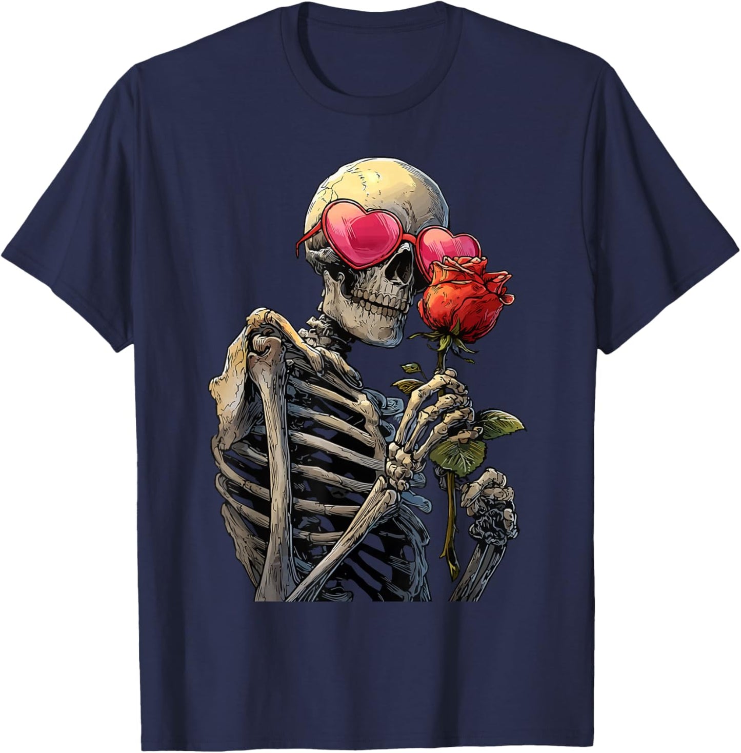 Spooky Skeleton in Heart Glasses Gothic Valentine's Day Goth T-Shirt - T-Shirt | Navy