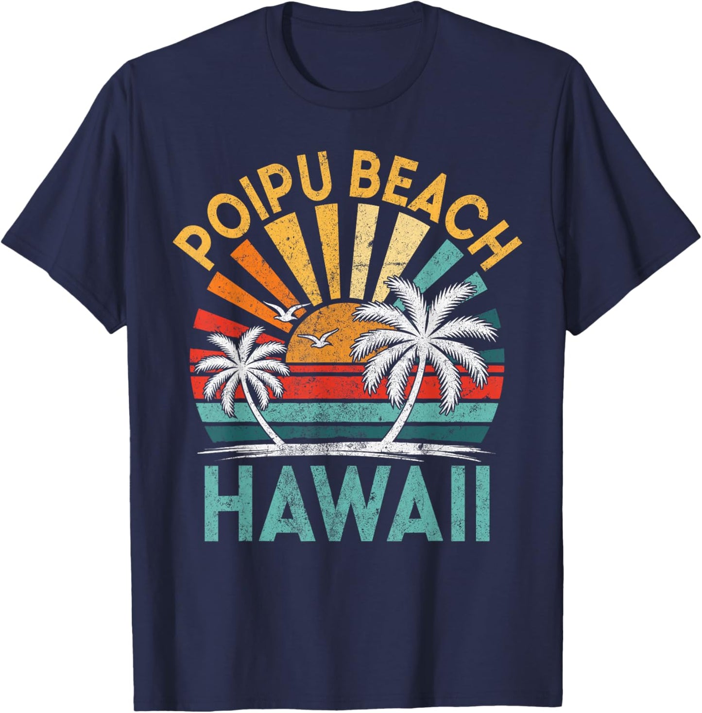 Poipu Beach Hawaii Family Vacation Vintage Sunset T-Shirt - T-Shirt | Navy