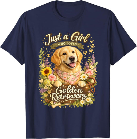 Just a Girl Who Loves Golden Retrievers Graphic T-Shirt - T-Shirt | Navy