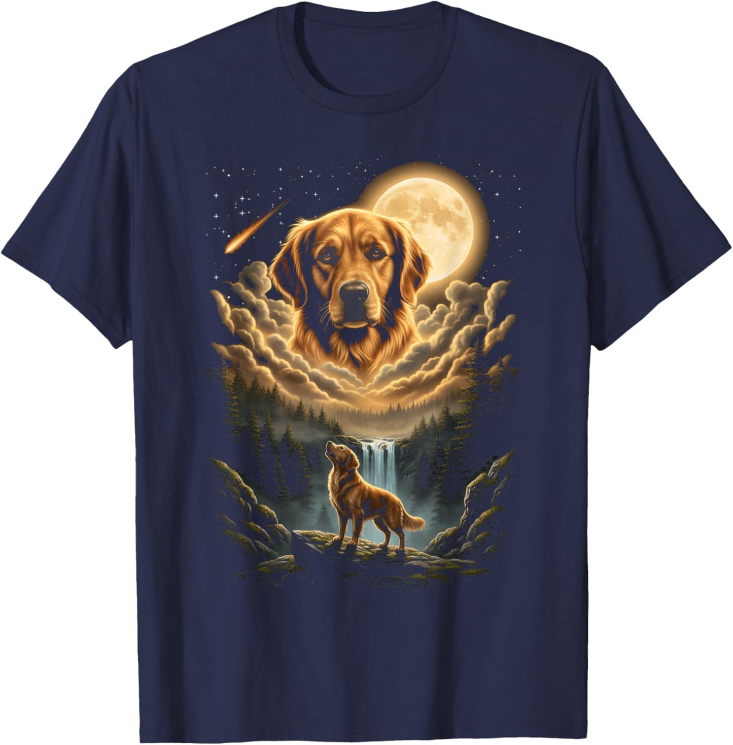 Golden Retriever Howling to The Moon Funny Dog Vintage 90s T-Shirt - T-Shirt | Navy