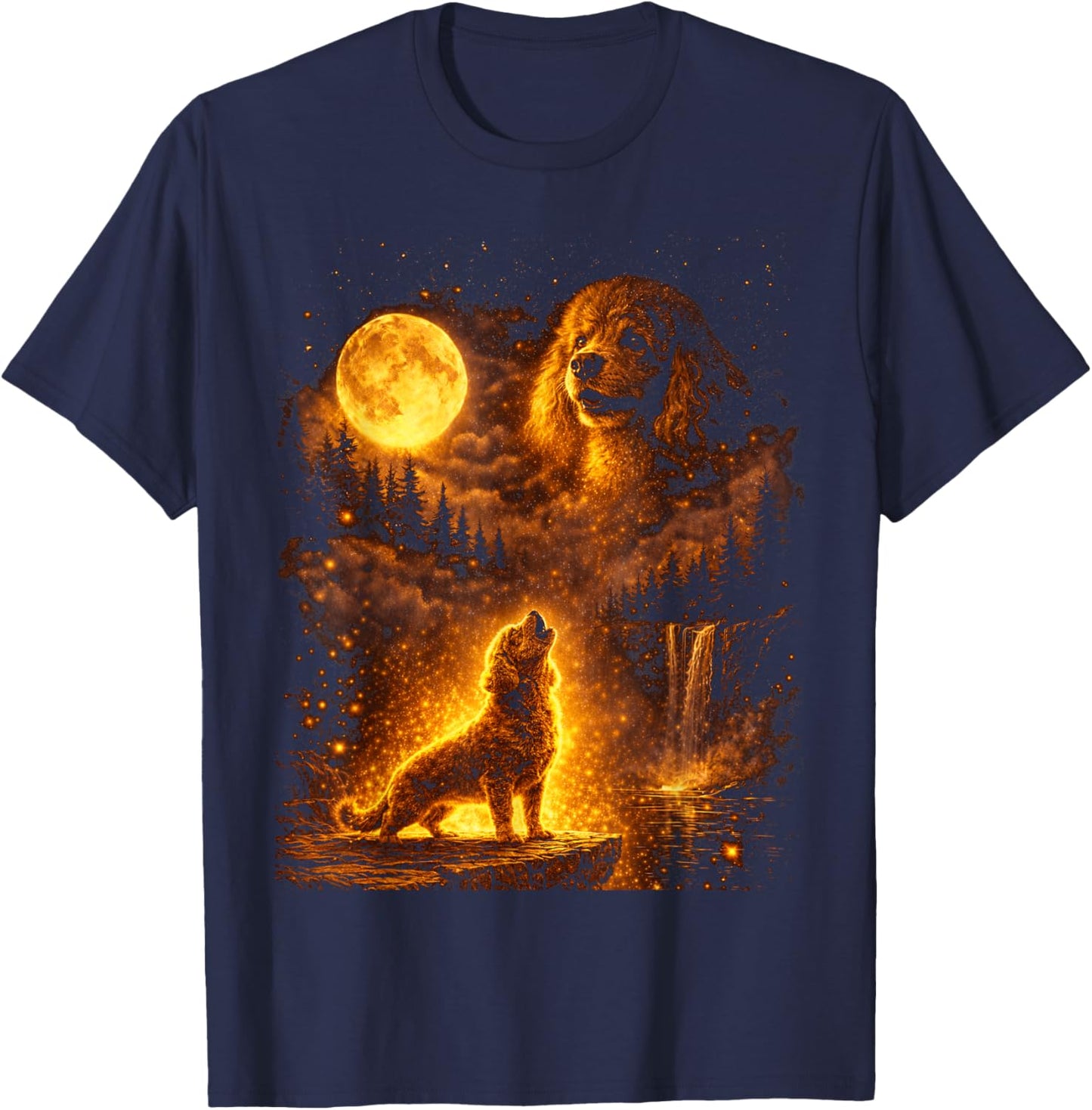 Vintage Moonlight Dog Funny Poodle Howling at The Moon T-Shirt - T-Shirt | Navy