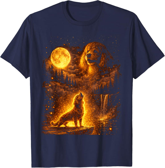 Vintage Moonlight Dog Funny Poodle Howling at The Moon T-Shirt - T-Shirt | Navy