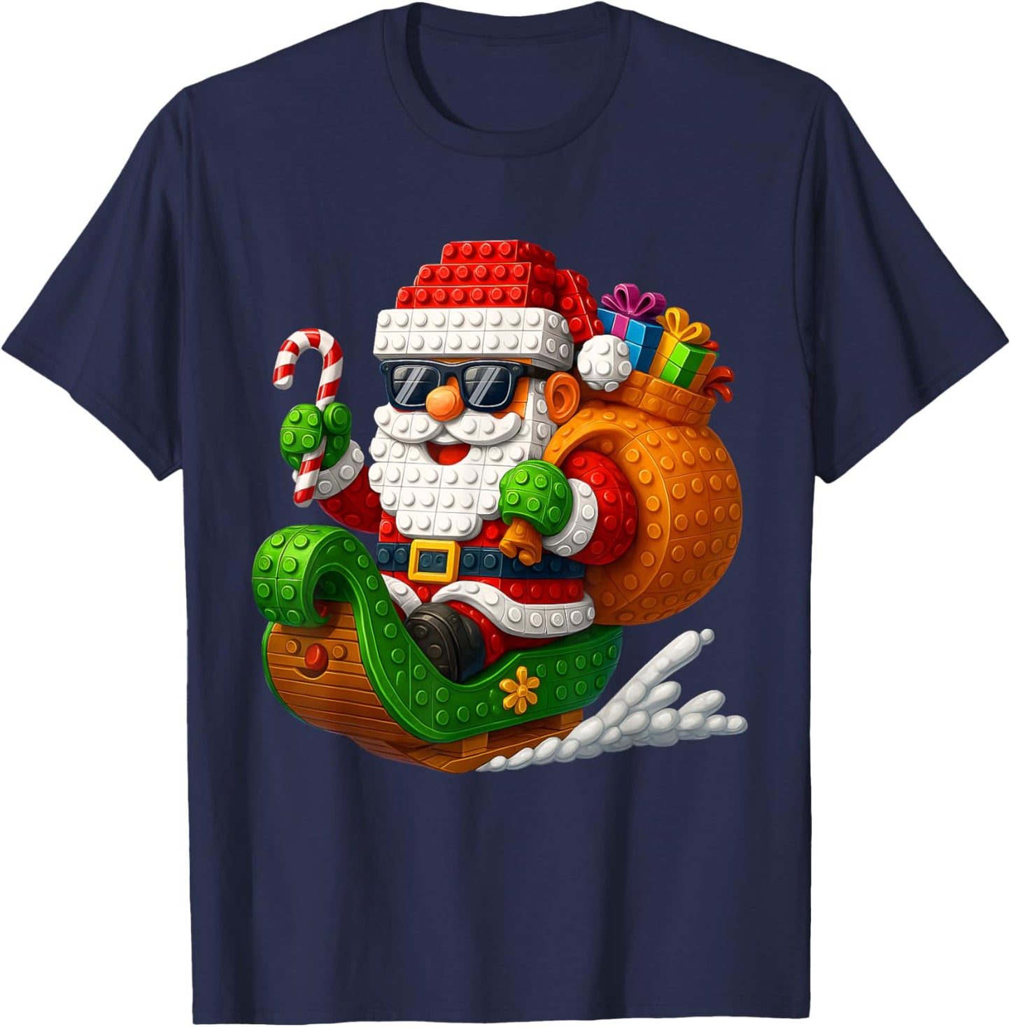 Funny Santa Buidling Brick Riding Pjs Christmas Xmas Boy T-Shirt - T-Shirt | Navy