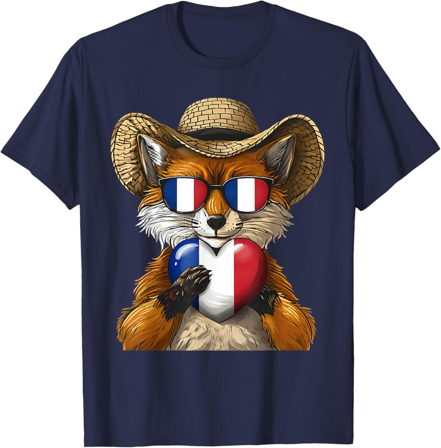 French Flag Fox France Pride T-Shirt - T-Shirt | Navy