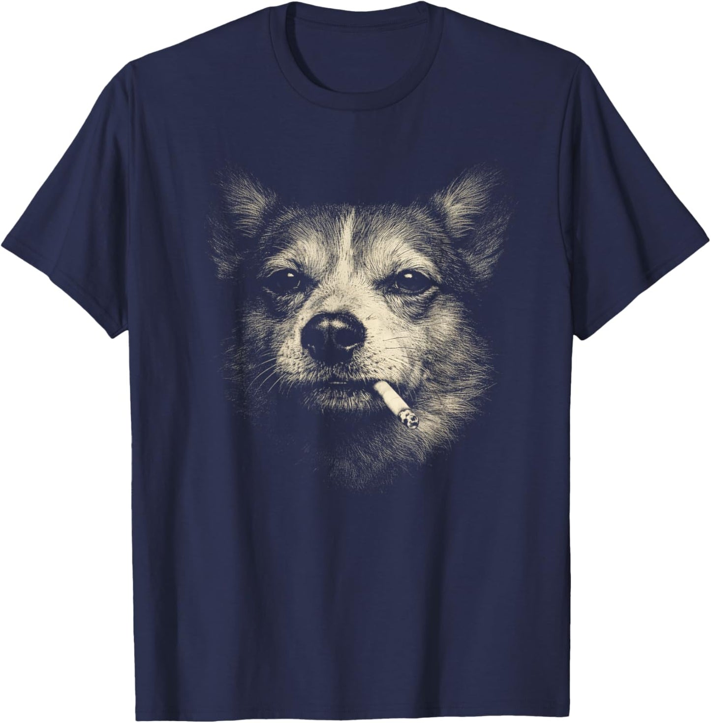 Dog Smoking Cigarette Funny Corgi Meme T-Shirt - T-Shirt | Navy