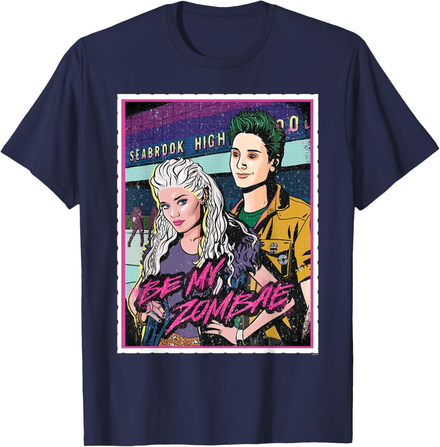 Disney Zombies Zed & Addison Be My ZomBAE Pop Art Style T-Shirt - T-Shirt | Navy
