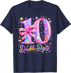 10th Birthday Girl Pink Coquette Bow 10 Year Old Disco Ball T-Shirt - T-Shirt | Navy