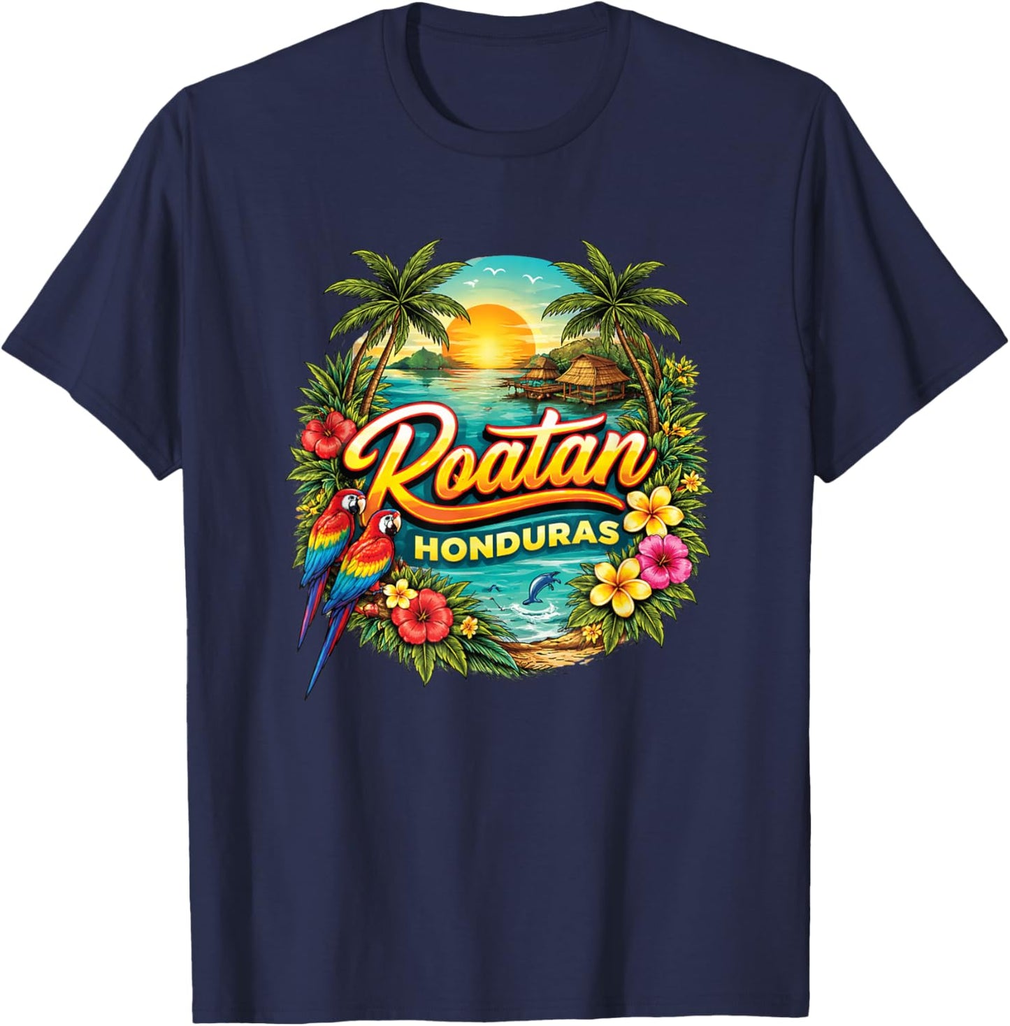 Roatan Honduras Tropical Sunset Landscape T-Shirt - T-Shirt | Navy