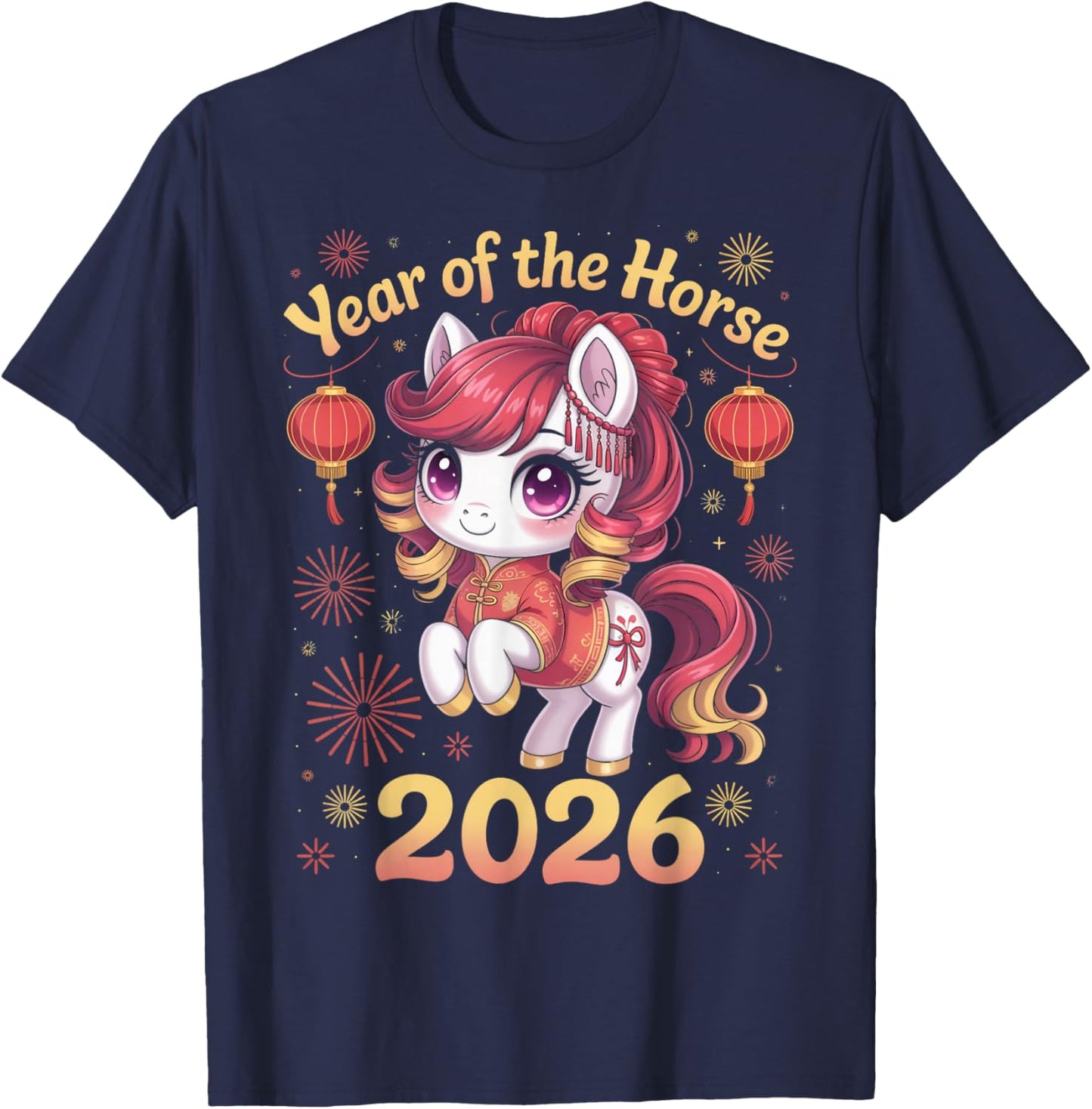 Cute Horse Zodiac Chinese Lunar New Year of The Horse 2026 T-Shirt - T-Shirt | Navy