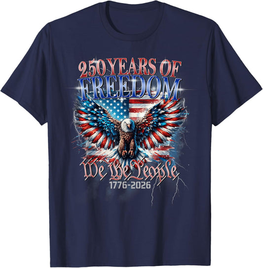 Flag Vintage 250 Years American 1776 2026 250th USA Birthday T-Shirt - T-Shirt | Navy