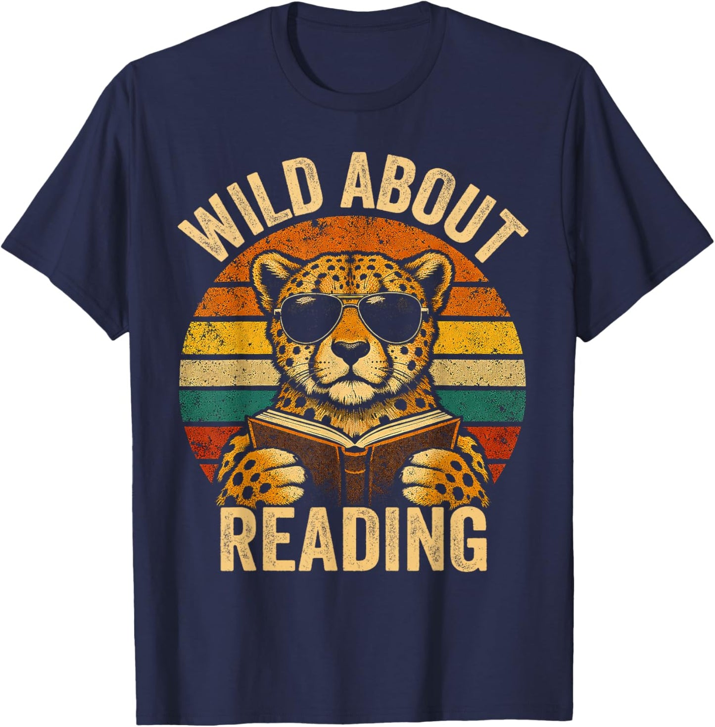 Boys Animal Print Clothes Wild About Reading Cheetah Book T-Shirt - T-Shirt | Navy