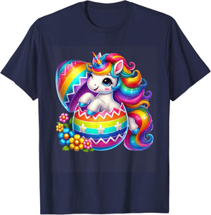 Easter Unicorn Shirt with Eggs Happy Easter Girls Kids Cute T-Shirt - T-Shirt | Navy