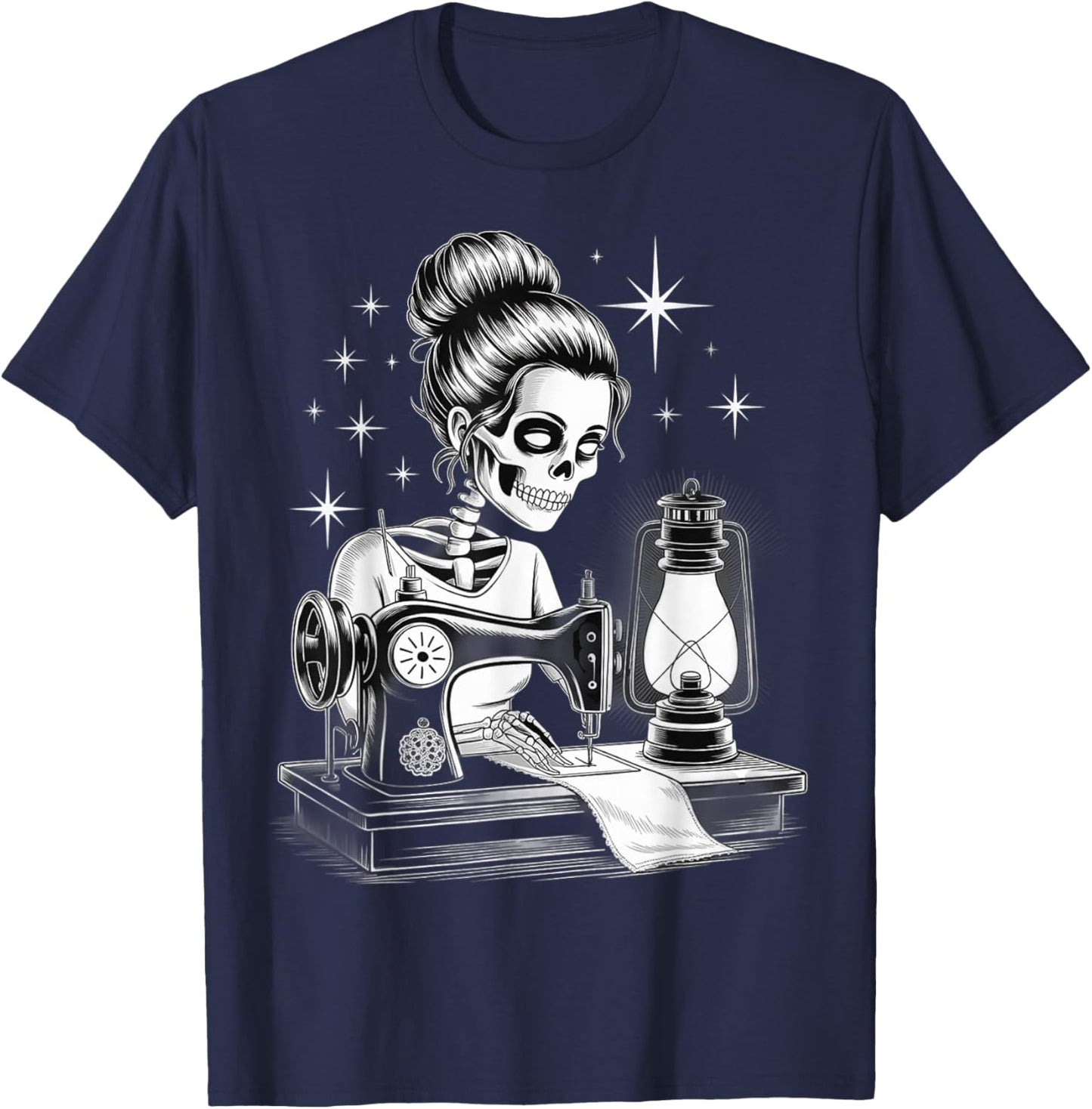 Skeleton Sewer Quilter Funny Sewing Lover Halloween T-Shirt - T-Shirt | Navy