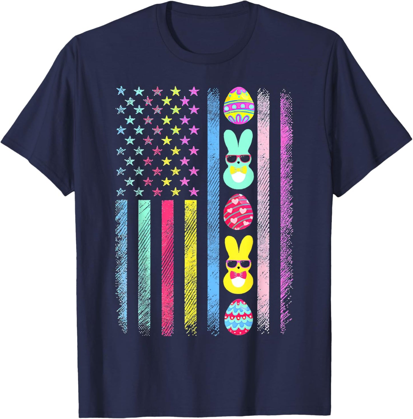 Easter Egg Bunny American Flag Patriotic Men Women Kids T-Shirt - T-Shirt | Navy