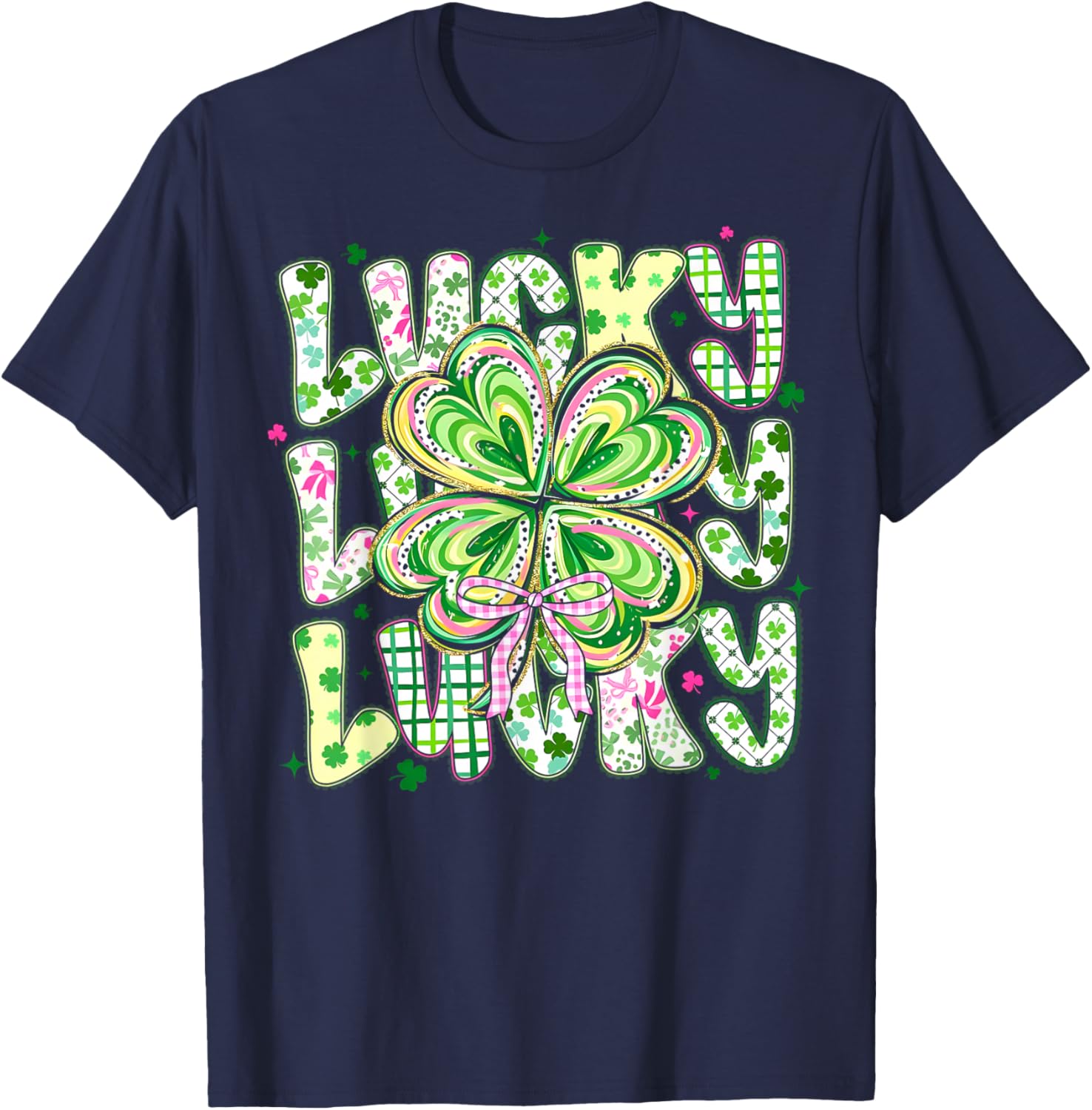 St Pattys Day Lucky Coquette Bow Shamrock St. Patrick's Day T-Shirt - T-Shirt | Navy