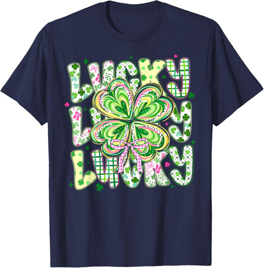 St Pattys Day Lucky Coquette Bow Shamrock St. Patrick's Day T-Shirt - T-Shirt | Navy