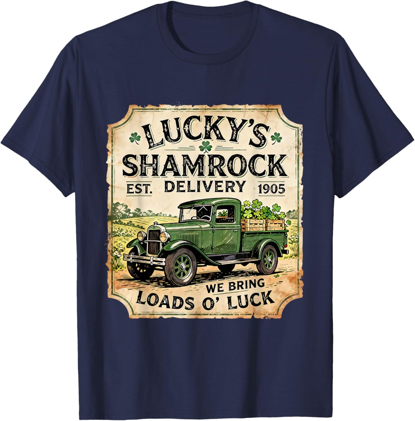 Lucky Shamrock Delivery Vintage Irish Truck Design T-Shirt - T-Shirt | Navy