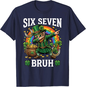 Bruh Six Seven Dabbing Leprechaun St Patricks Day 67 Meme T-Shirt - T-Shirt | Navy