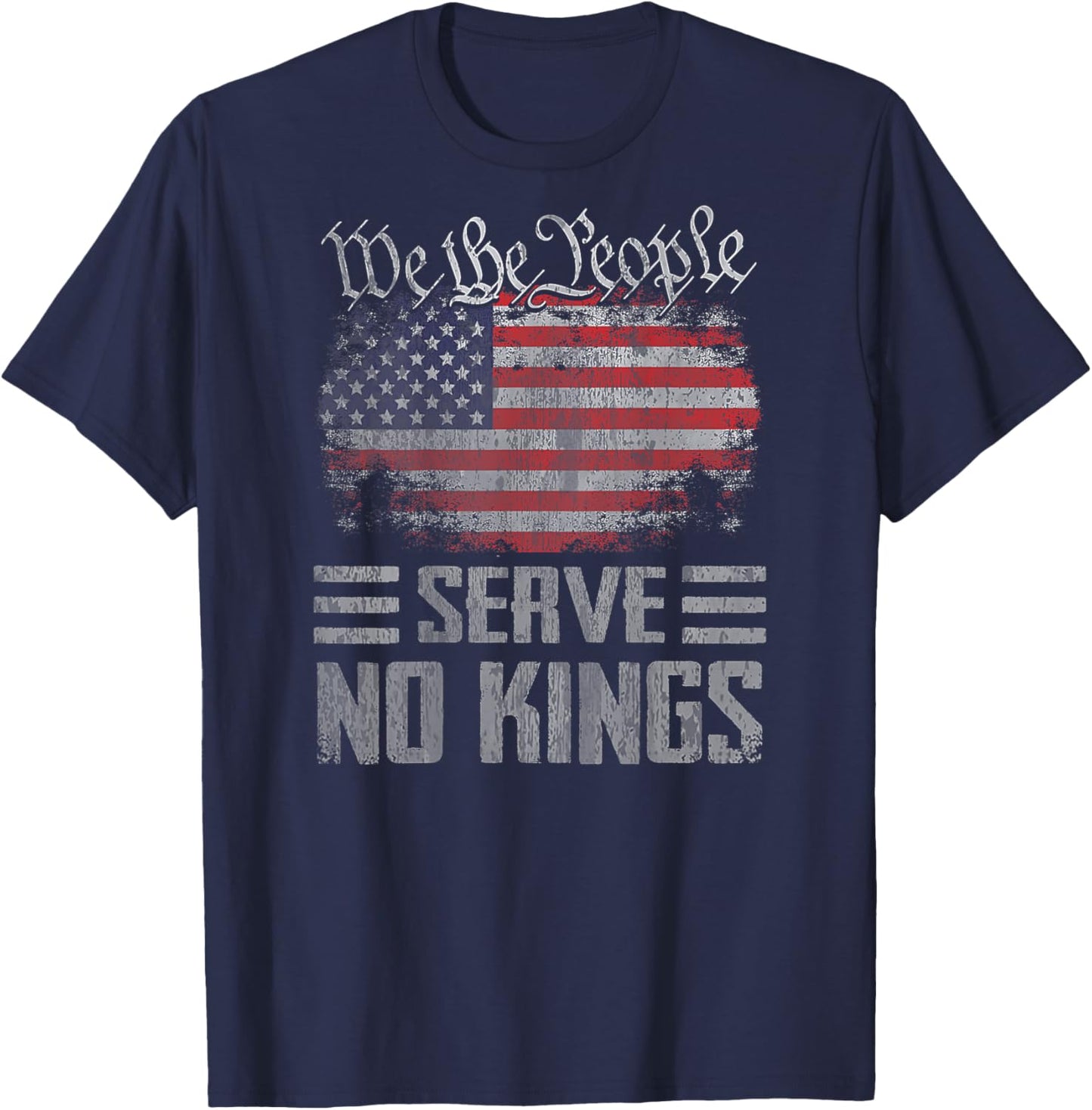 No Kings Day Shirt Vintage Patriotic No Kings 2025 (On Back) T-Shirt - T-Shirt | Navy