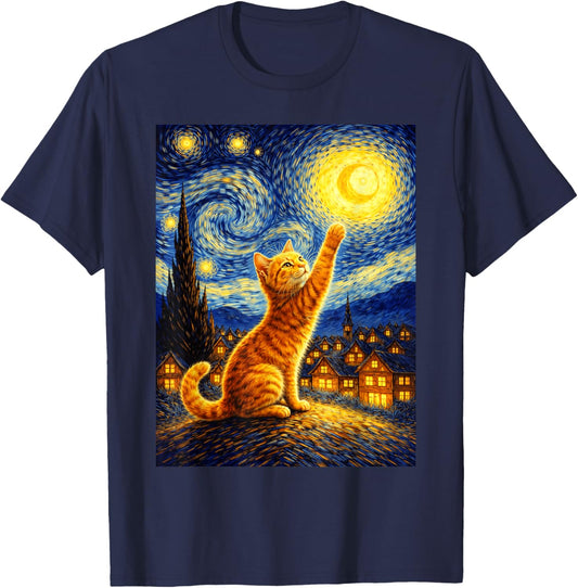 Cat Style Starry Night Art Funny Graphic T-Shirt - T-Shirt | Navy
