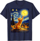 Cat Style Starry Night Art Funny Graphic T-Shirt - T-Shirt | Navy