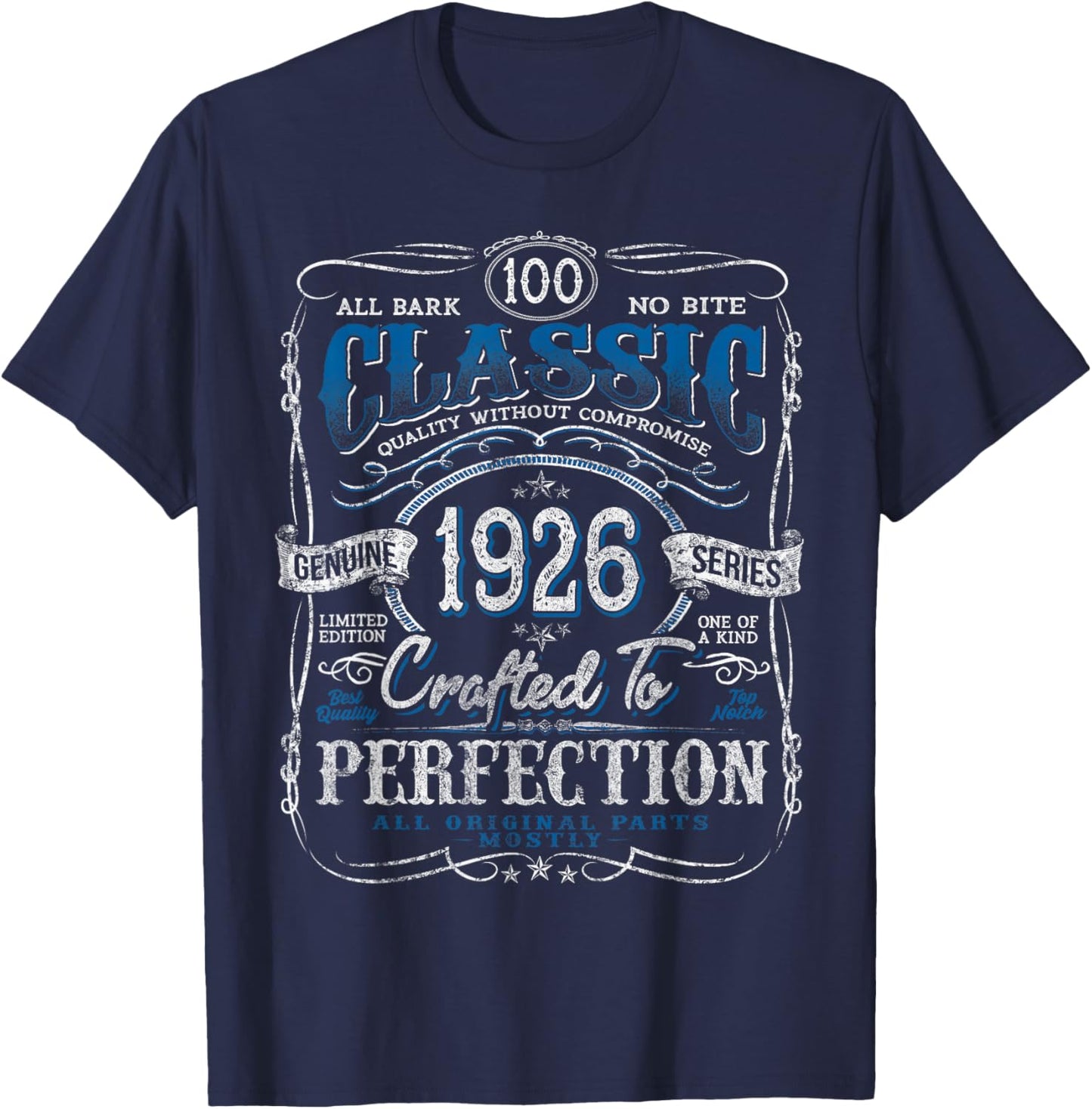 Vintage 1926 Limited Edition 100 Year Old 100th Birthday T-Shirt - T-Shirt | Navy