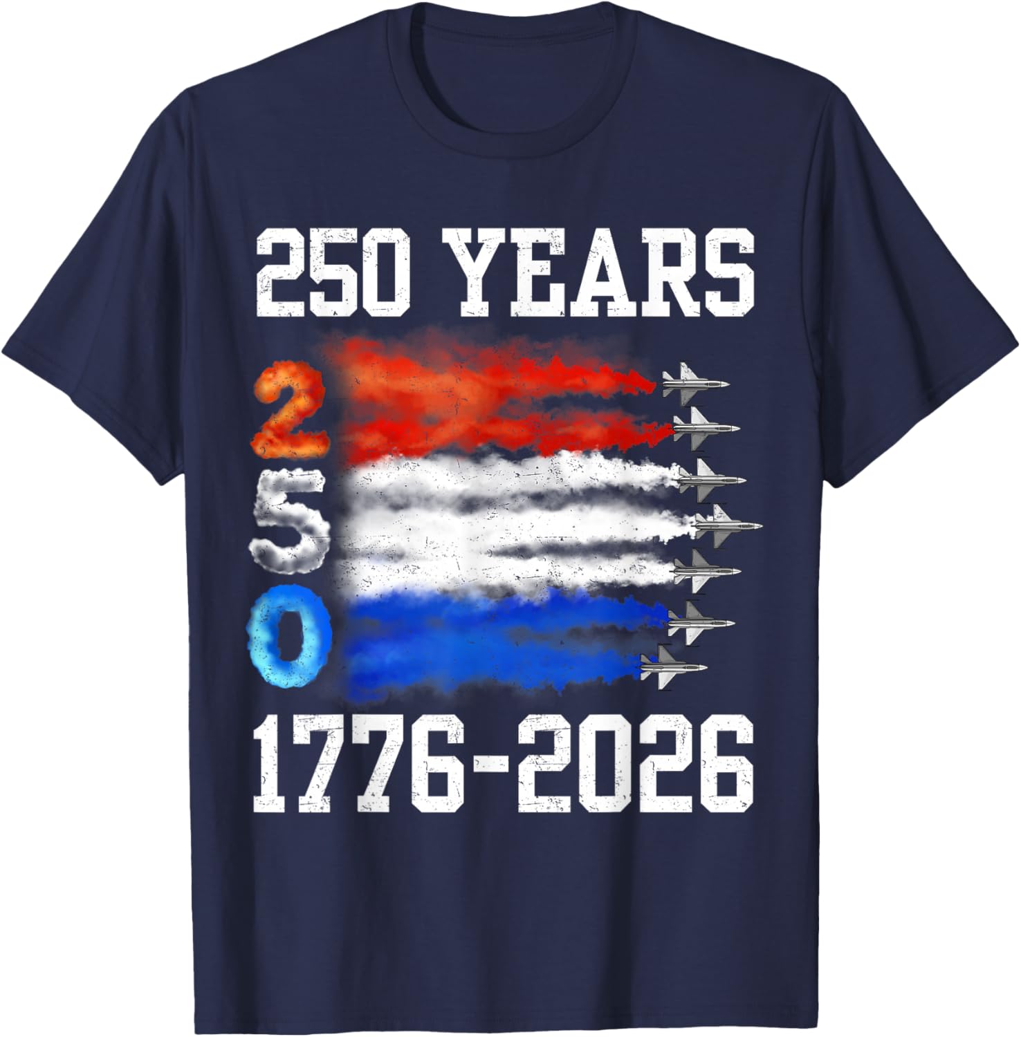 250 Years 1776 2026 250th Vintage 4th July American Flag T-Shirt - T-Shirt | Navy
