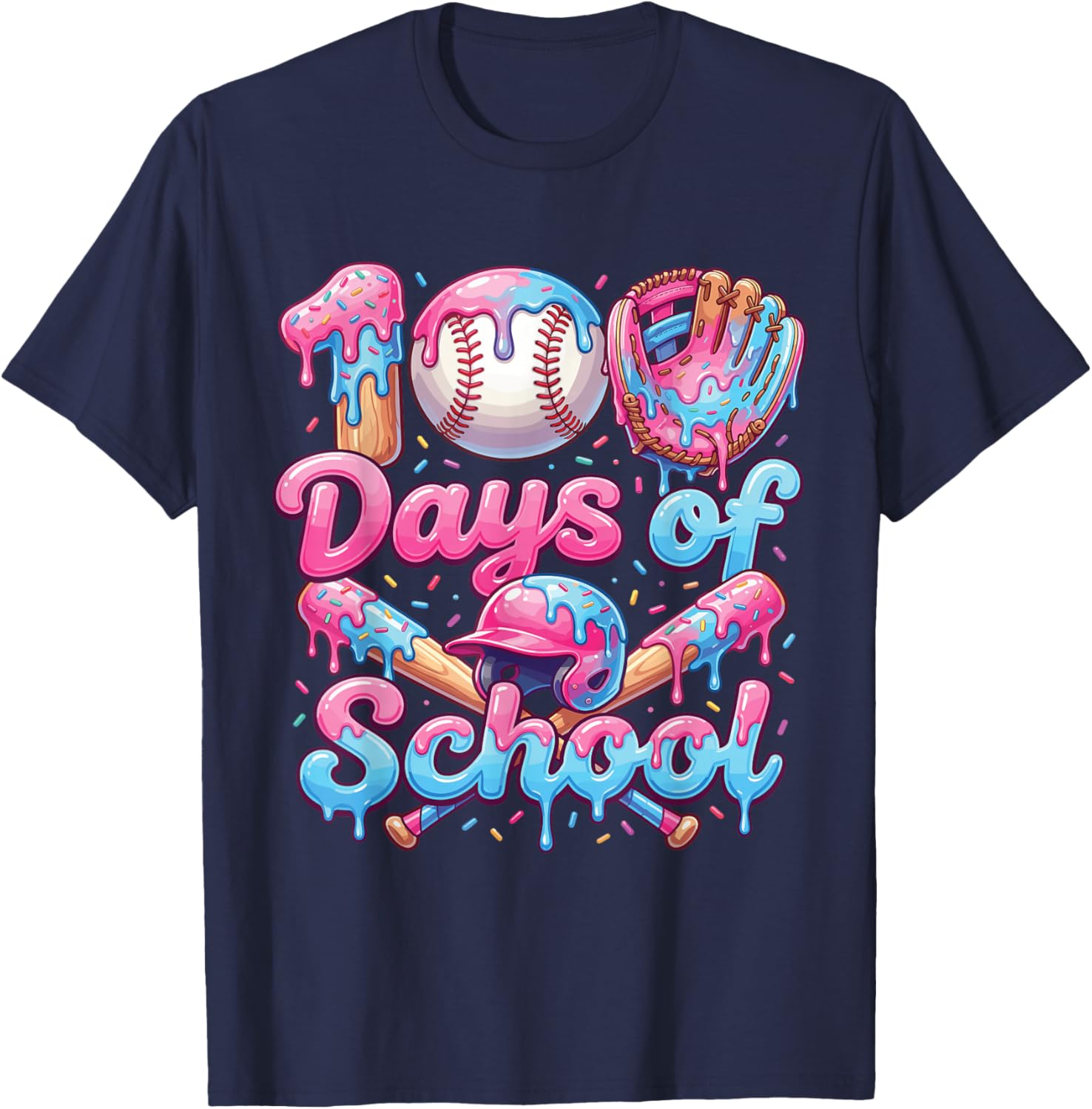 100 Days of School Baseball Boys Kids T-Shirt - T-Shirt | Navy