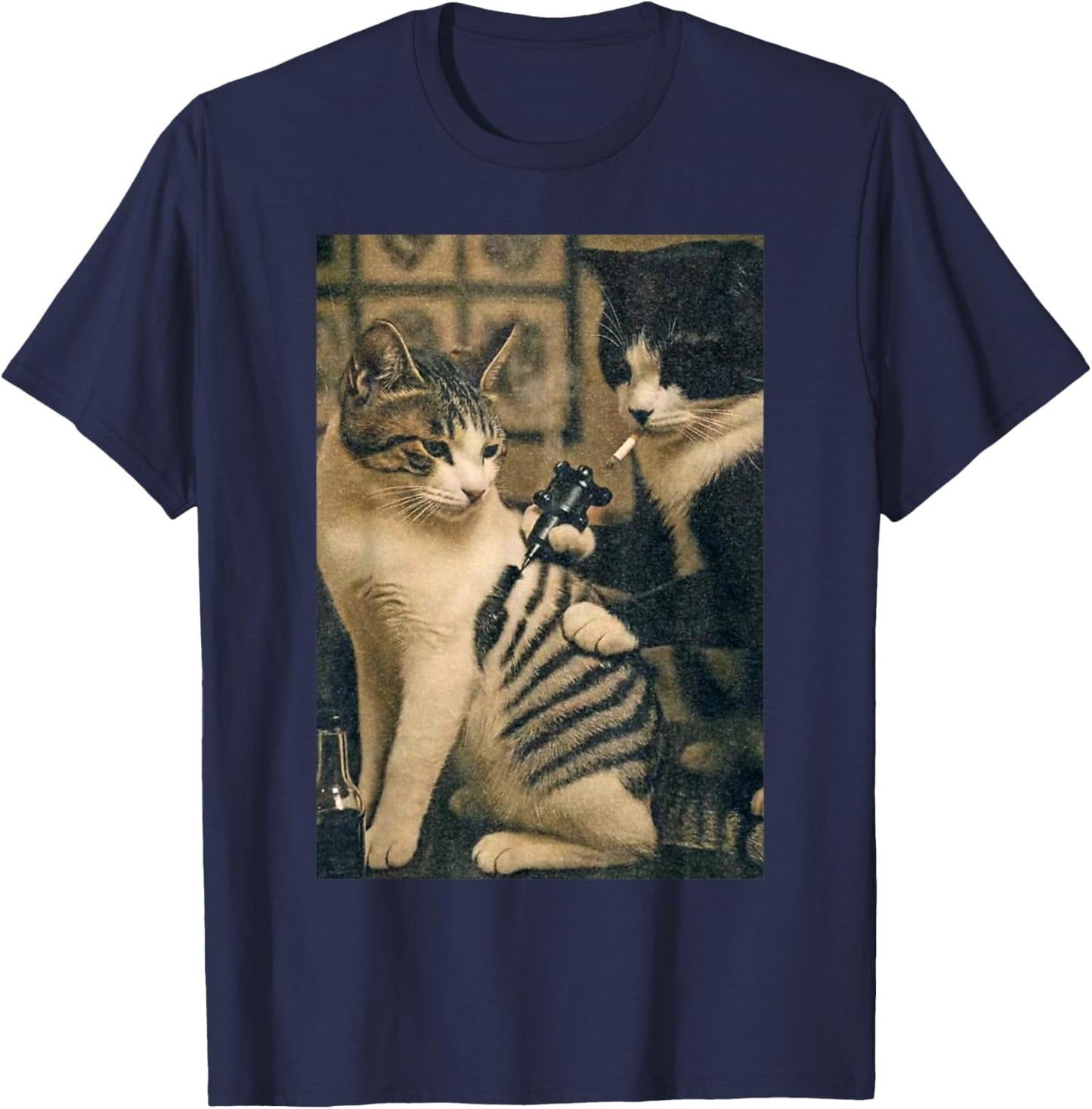 Funny Cats Vintage Cat Tattoo Meme T-Shirt - T-Shirt | Navy